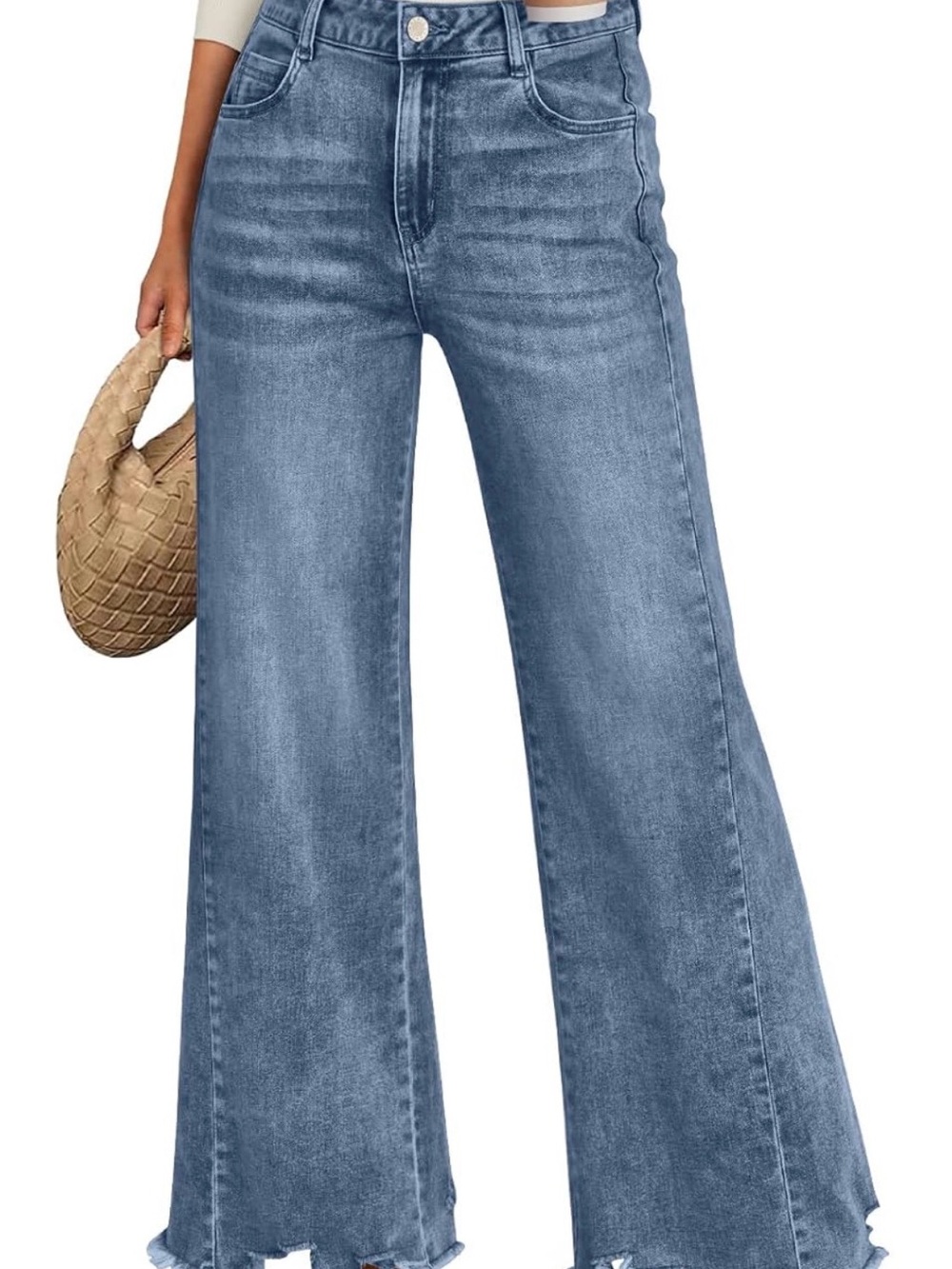 Trendy Queen High-Rise Wide Leg Raw Hem Women's Jeans - Light Blue Size 6 NWT